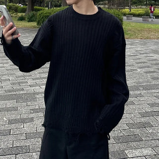(Unisex) Ribbed distressed knit