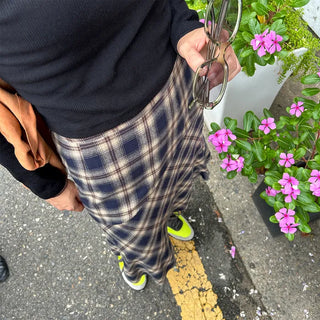 Vintage check layered banding skirt