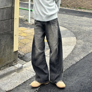 (Unisex) Washing Incision 3D Denim Pants