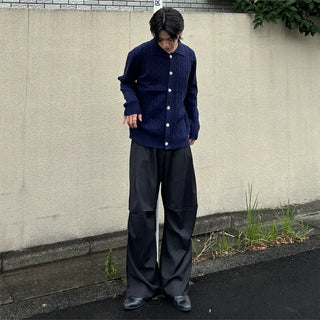 (Unisex) Cable Button Collar Cardigan