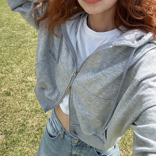 Cropped Hooded Zip-Up