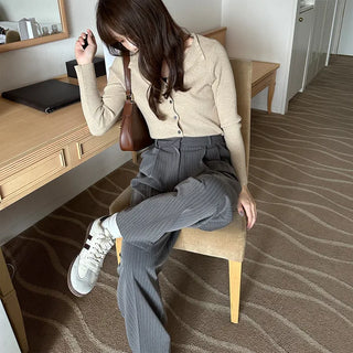 Striped loose-fit slacks