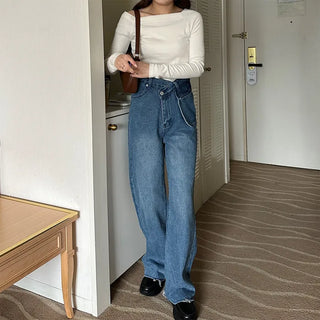 Asymmetrical denim pants