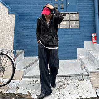Mesh knit hooded zip-up
