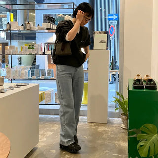Double-knee denim pants