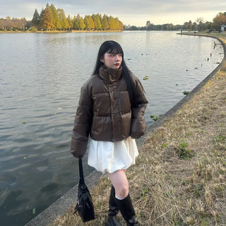 (Unisex) Cropped Eco-Leather Padded Jumper
