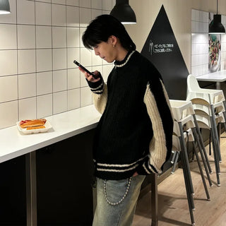 (Unisex) Two-tone knitwear zip-up