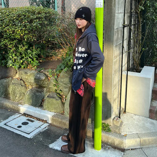 Checked layered hooded zip-up