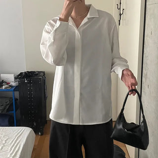 Hidden button open collar shirt