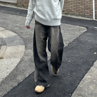 (Unisex) Washing Incision 3D Denim Pants