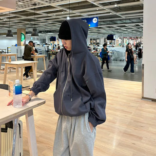 (Unisex) Gathered Zip-Up Hoodie