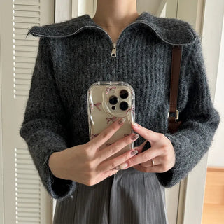 Double-zip ribbed cardigan