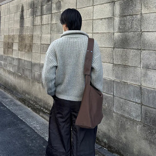 (Unisex) Winter High Neck Half-Zip Knit