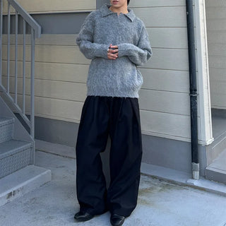 (Unisex) Double-waisted unique wide slacks