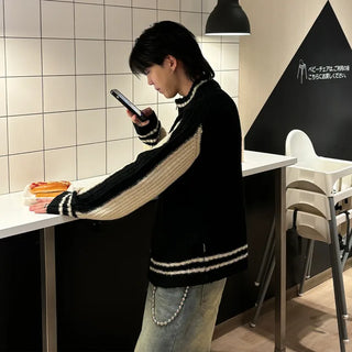 (Unisex) Two-tone knitwear zip-up
