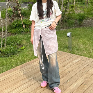 Checked layered skirt