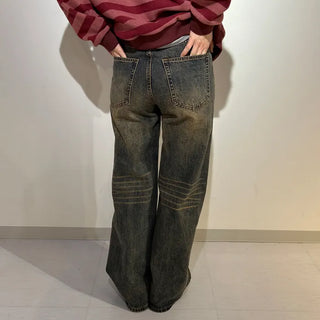Washed wide denim pants