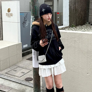 Lettering Hooded Zip-Up