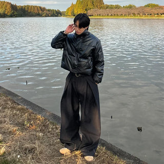 (Unisex) Cropped Eco-Leather Padded Jumper