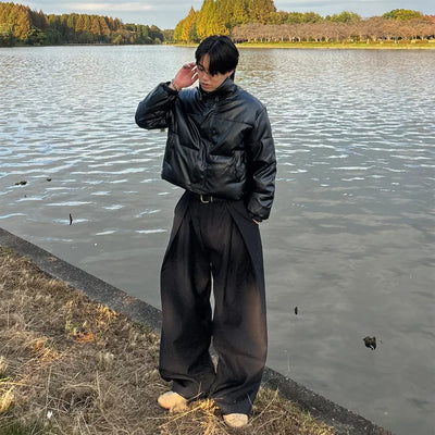 (Unisex) Cropped Eco-Leather Padded Jumper