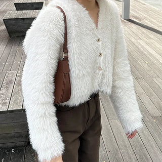 Cropped Shaggy Knit Cardigan