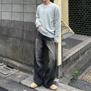(Unisex) Washing Incision 3D Denim Pants