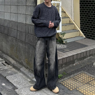 (Unisex) Melange Natural Round Knit