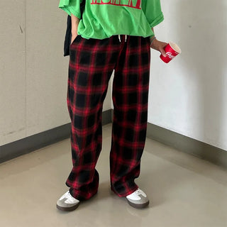 Tone-on-tone check banding pants