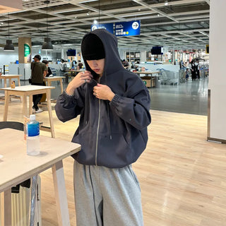 (Unisex) Gathered Zip-Up Hoodie