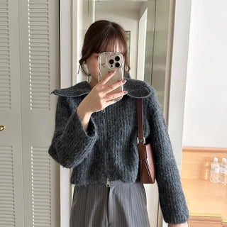 Double-zip ribbed cardigan