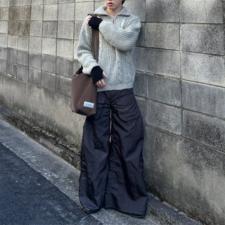 (Unisex) Winter High Neck Half-Zip Knit