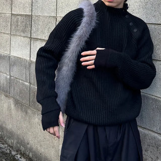 (Unisex) Button Mock Neck Raglan Knit