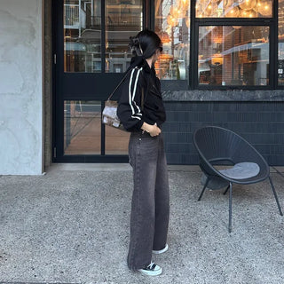 Two-line cropped zip hoodie