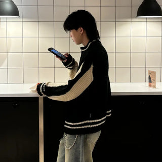 (Unisex) Two-tone knitwear zip-up