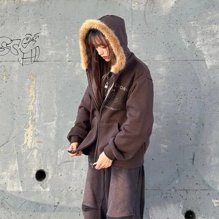 Lettering Hooded Zip-Up