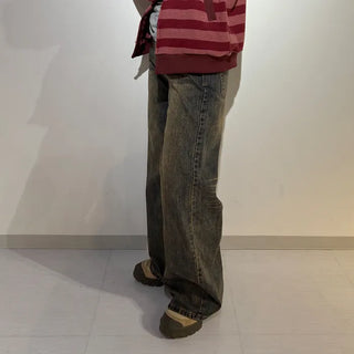 Washed wide denim pants
