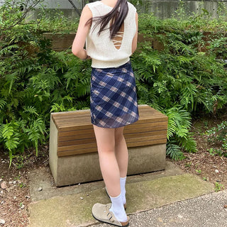 Checked chiffon mini dress