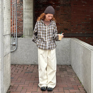 (Unisex) Check Hooded Zip-Up