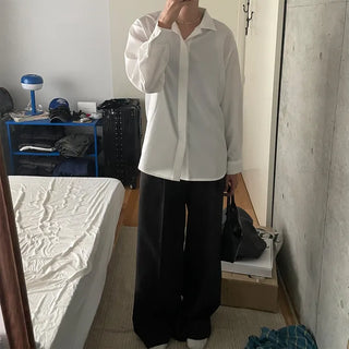 Hidden button open collar shirt