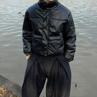 (Unisex) Cropped Eco-Leather Padded Jumper
