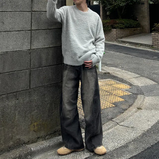 (Unisex) Washing Incision 3D Denim Pants