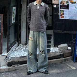 (Unisex) Two-tone Cable Knit