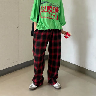 Tone-on-tone check banding pants