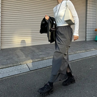 Low-balance pintuck long skirt