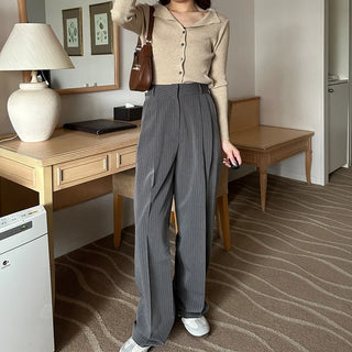 Striped loose-fit slacks