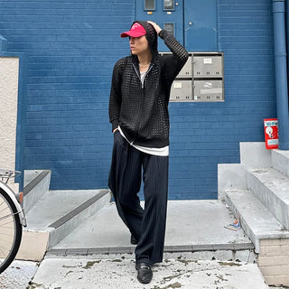 Mesh knit hooded zip-up