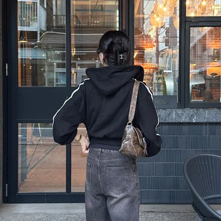Two-line cropped zip hoodie