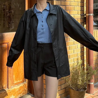 Faux Leather Oversized Coat Jacket