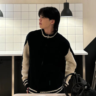 (Unisex) Two-tone knitwear zip-up