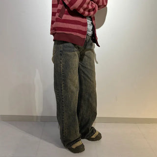 Washed wide denim pants